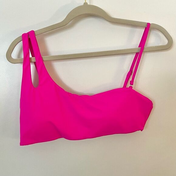 Two Piece Bikini Swimsuit One Shoulder Hot Pink Neon Barbiecore L - Picture 4 of 7